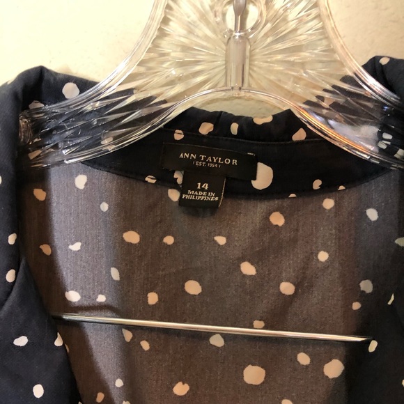 Ann Taylor Navy and White Polka Dot Collared Dress Size 14 - Picture 4 of 7